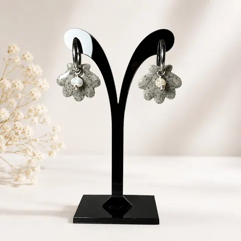 Aros Concha Arena Plateado, aros hechos a mano – Karivé Joyas